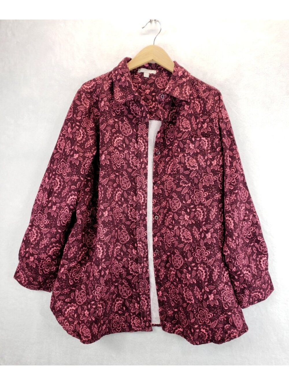 Womens Floral Fuchsia Pink Shirt 18/20 Women Within Front Buttons Pocket Casual